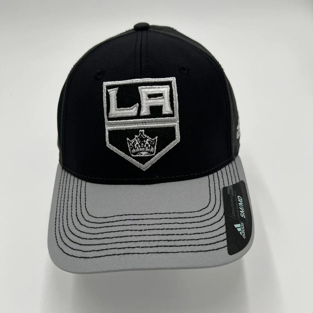 Adidas LA Kings NHL Structured‎ Flex Hat Black Grey SM/MD Baseball Cap